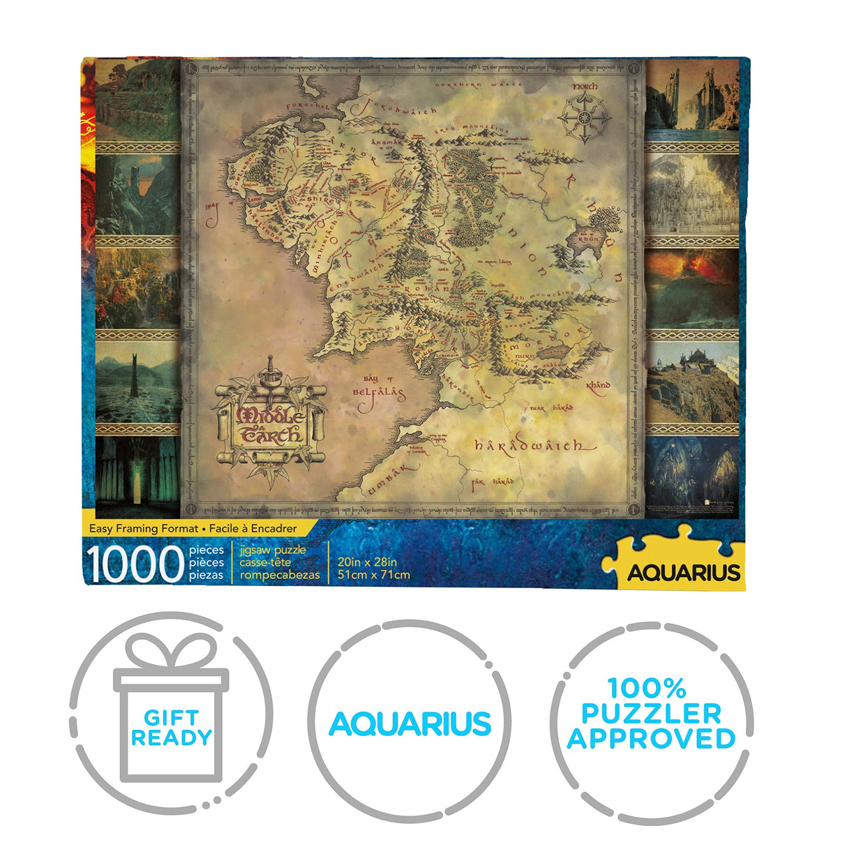 AQUARIUS Lord of the Rings Map Puzzle (1000 Piece Jigsaw Puzzle) - Glare Free - Precision Fit - Officially Licensed Lord of the Rings Merchandise & Collectibles - 20 x 28 in AQUARIUS