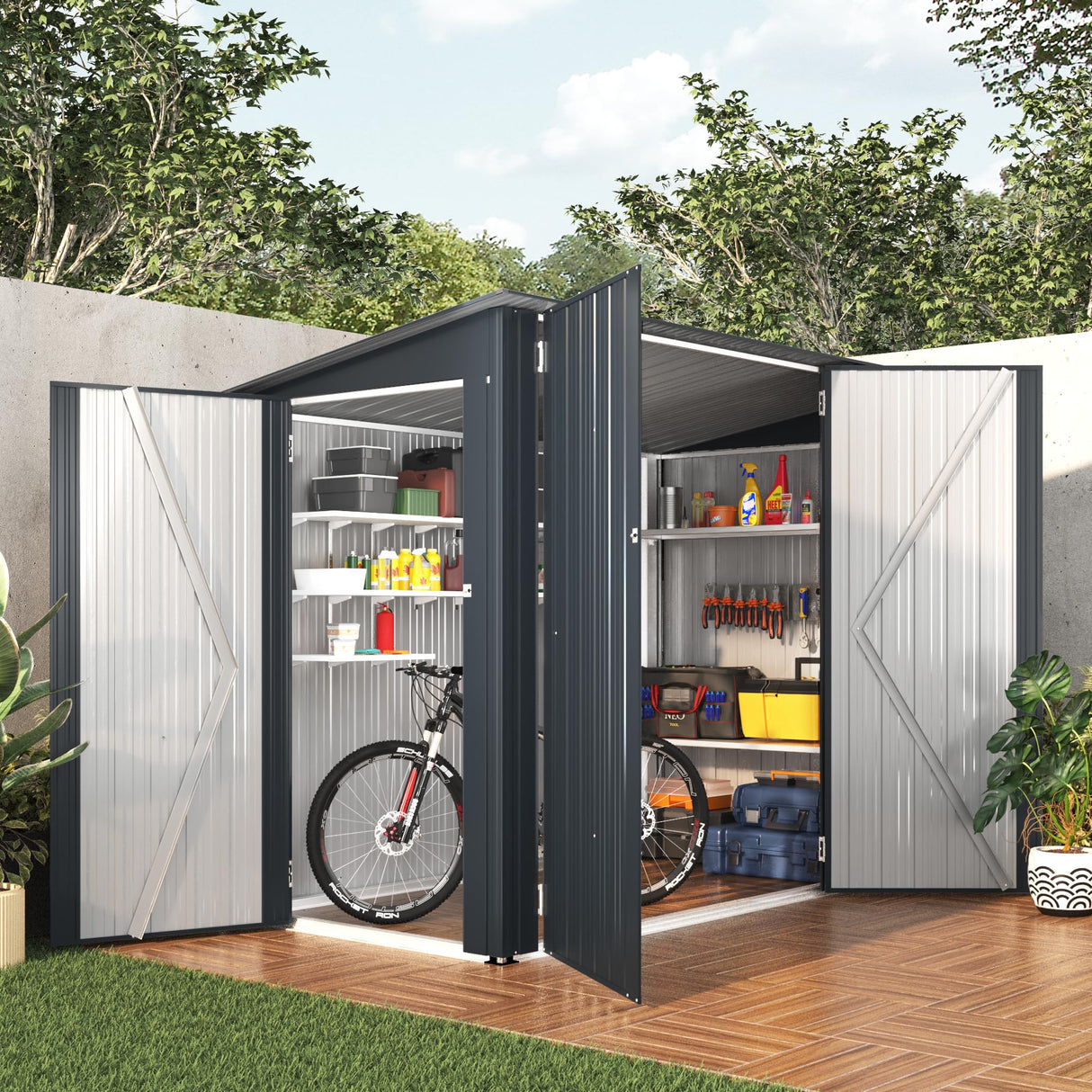 AECOJOY 7x4 Outdoor Lean to Shed, 4x7 Bike Storage Sheds & Outdoor Storage Clearance, Small Metal Horizontal Shed, Storage Cabinet for Garden, Yard for Outside AECOJOY