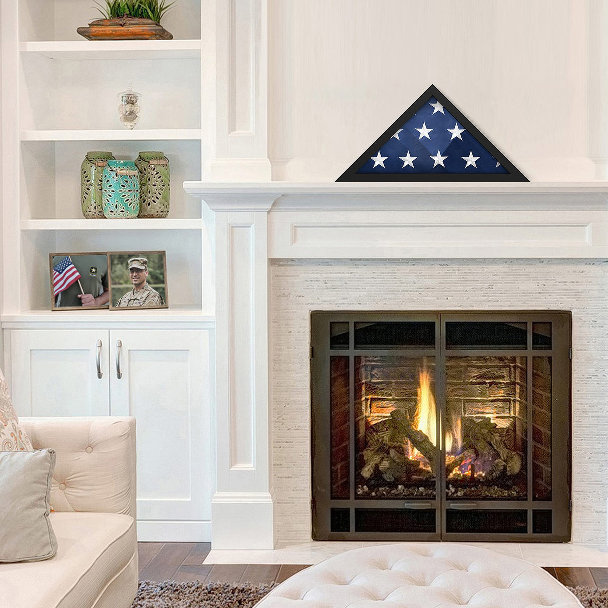 HBCY Creations Flag Display Case for 5' x 9.5' American Veteran Burial Flag Solid Wood Black Frame with Glass Front with Wall Mount or Standing HBCY Creations