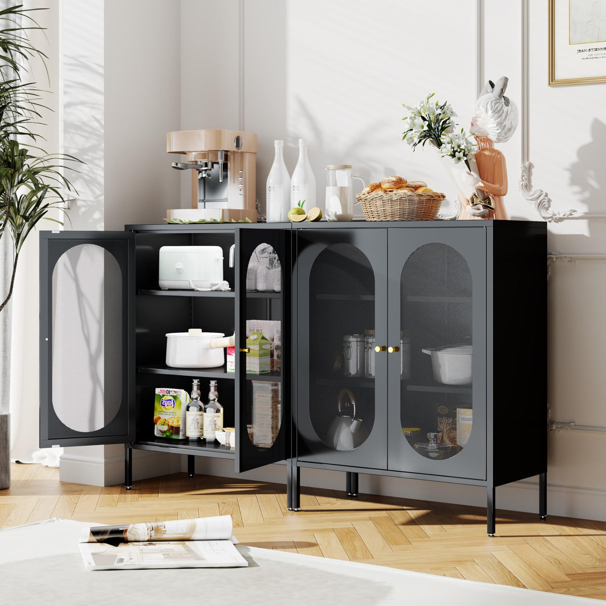 Fumedo 2 Mesh Door Metal Storage Cabinet for Bed Room,Living Room,Home,Hotel,Office,Garage,Kitchen,3-Tier,2 Removable Shelves (Mesh Door Cabinet, Black) Fumedo