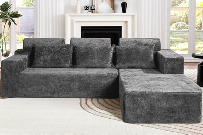 Homguava Modular Sectional Couches for Living Room,105" Cloud Couch with L-Shape Chaise,Comfy Sofa Living Room Couch with Deep Seat,No Assembly L Couch,Luxury Distressed Velvet(Grey,R)