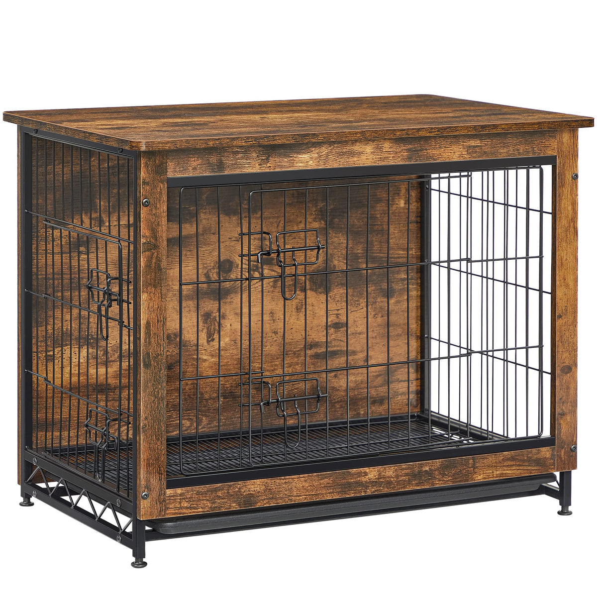 Feandrea Dog Crate Furniture, 32.5" Side End Table, Modern Kennel for Dogs Indoor up to 45 lb, Heavy-Duty Dog Cage with Multi-Purpose Removable Tray, Double-Door Dog House, Rustic Brown UPFC002X01 Feandrea