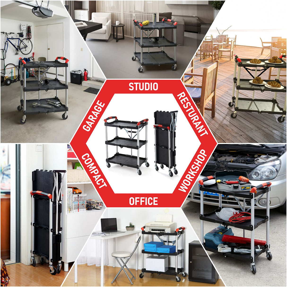 Olympia Tools 410-007 Pack-N-Roll 150 lbs Folding Collapsible Service Cart, Black/Red Olympia Tools