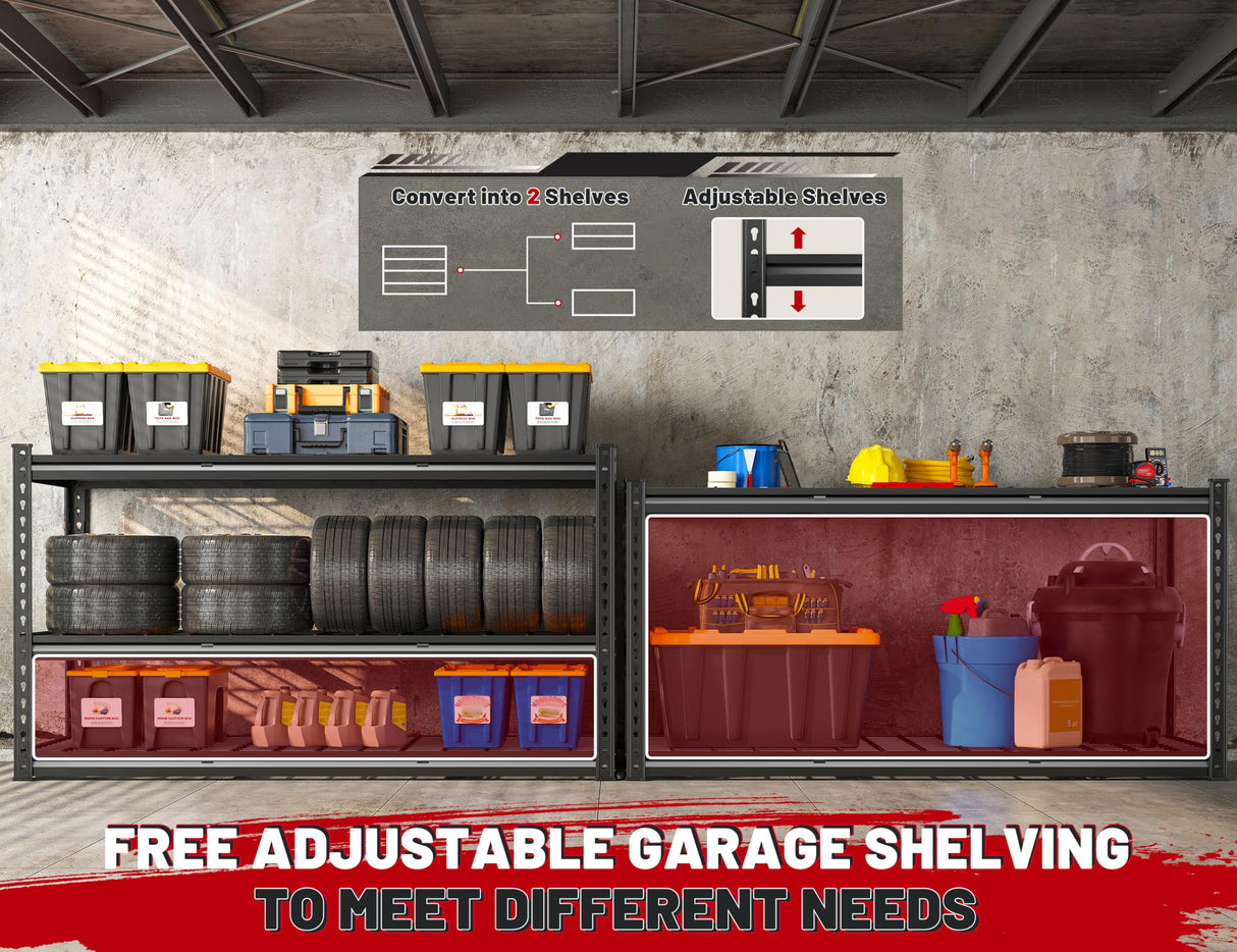 REIBII 55" W Garage Shelving 3000LBS Heavy Duty Storage Shelves 5 Tier Adjustable Metal Shelving Unit for Storage Rack Garage Storage Shelves Industrial Utility Shelf, 55" W x 24" D x 72" H REIBII