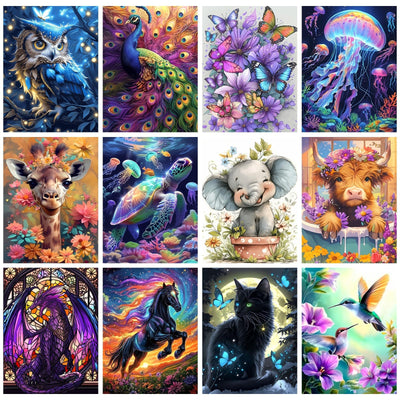 CraftCraze 12 Pack Animals Diamond Art Painting Kits for Adults - 5D Diamond Dots for Adults Beginner,DIY Round Full Drill Gem Art Painting by Numbers kit for Wall Decor Gifts 12x16 inch