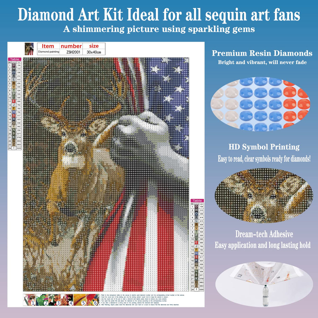 FORLAND Patriotic Diamond Painting Kits for Adults Beginners - 5D DIY Deer American Flag Full Drill Diamond Kits Painting Crafts for Home Wall Decor, Diamond Art Kits,12x16inch FORLAND
