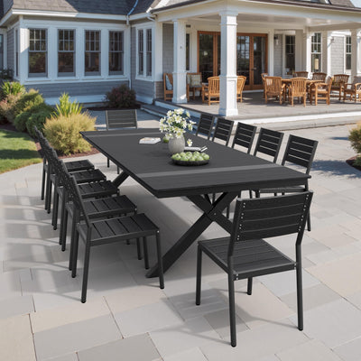 Pellebant 13 Piece Patio Table and Chairs Set for 12, Aluminum Outdoor Dining Set with Umbrella Hole, Stackable Dining Chairs & 114" Dining Table, Brown