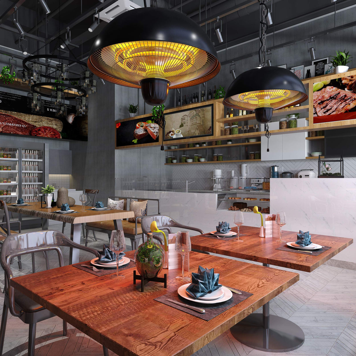 Hanging Patio Heater, Outdoor/Indoor Electric Infrared, Ceiling Heater with 3 Adjustable Modes 600W/900W/1500W. Paraheeter