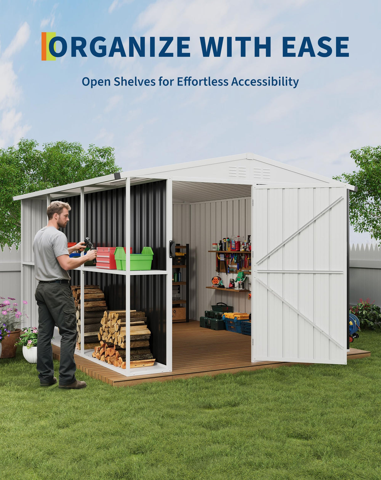 10 X 8 Metal Storage Shed with Rack, Large Outdoor Tool Utility Shed with Shelves, Garden Shed for Yard Outside Use Curtainboro