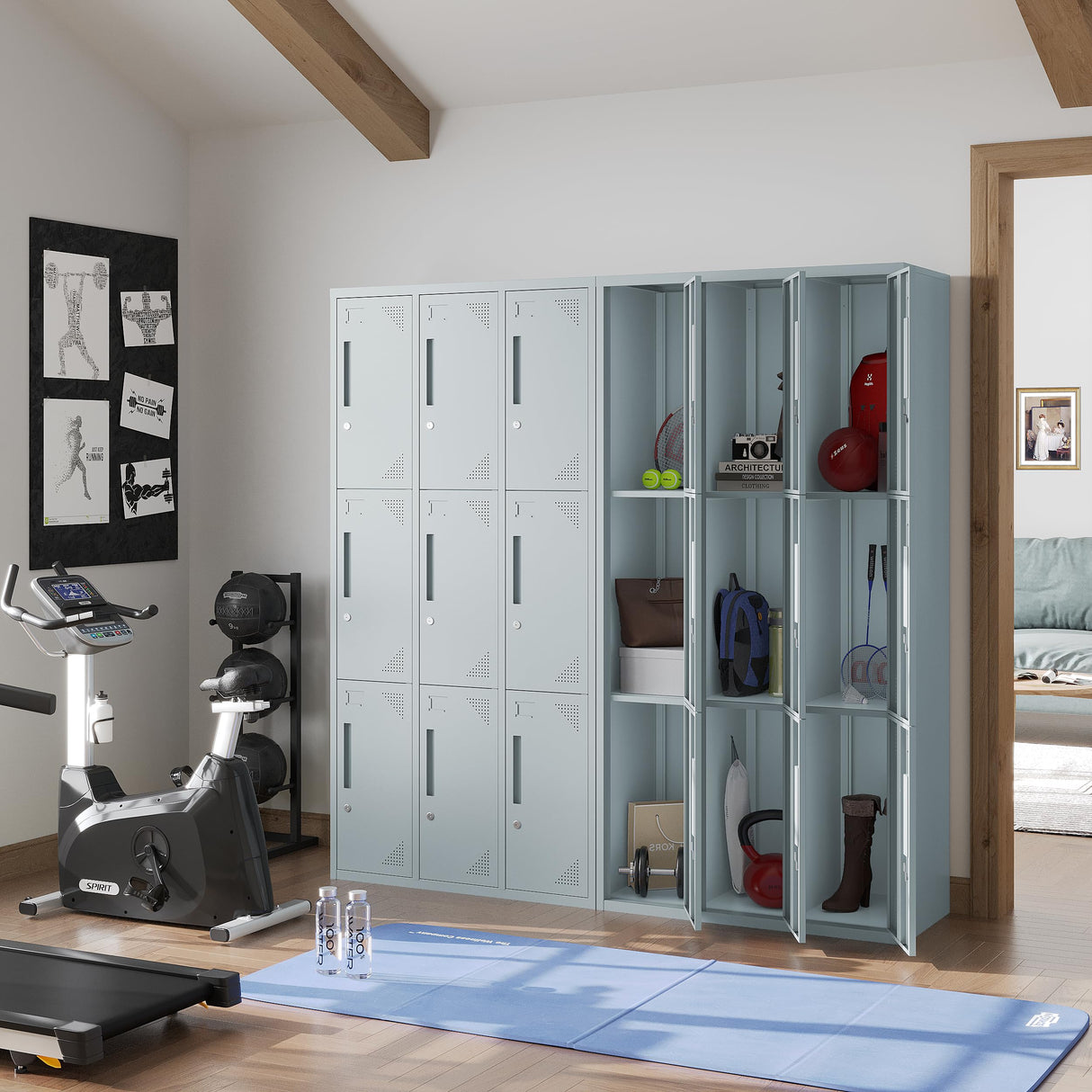 MIIIKO Metal Lockers 3 Tier 3-Wide, Employee Storage Locker with Keys and 9 Doors, 71" Tall Locking Storage Shelf Organizer for Work, School and Gym MIIIKO