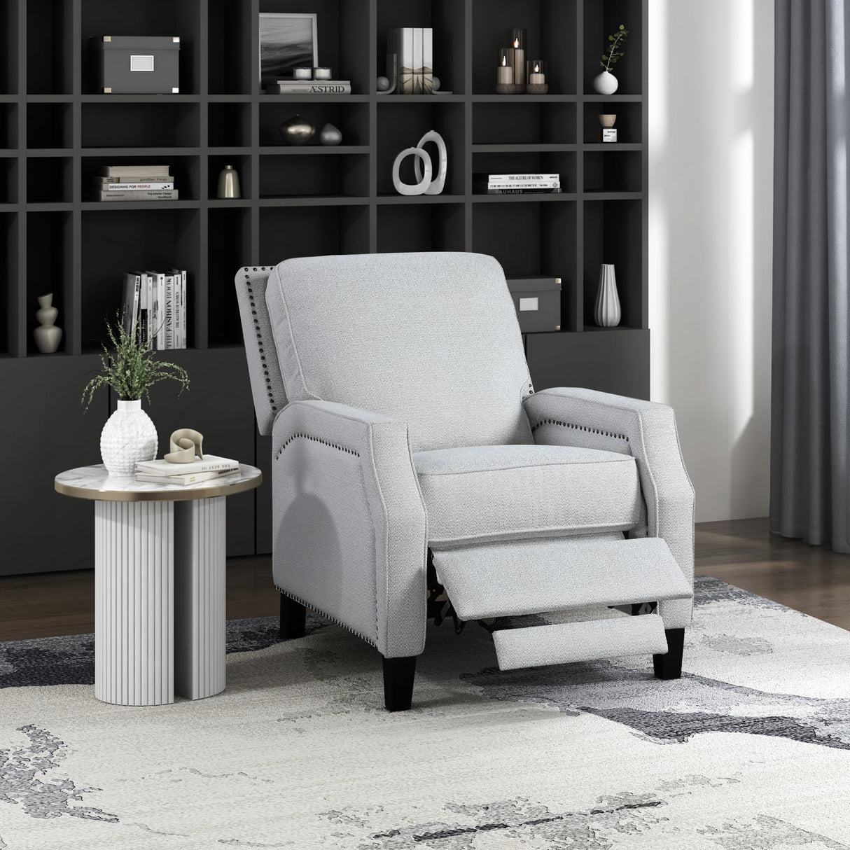 Lexicon Push Back Recliner Chair, Reclining Sofa Armchair, Modern Recliner Sofa Chair with Footrest, Chenille Fabric Recliner Arm Chair, Single Sofa Accent Chair for Living Room/Office/Apartment, Grey Lexicon