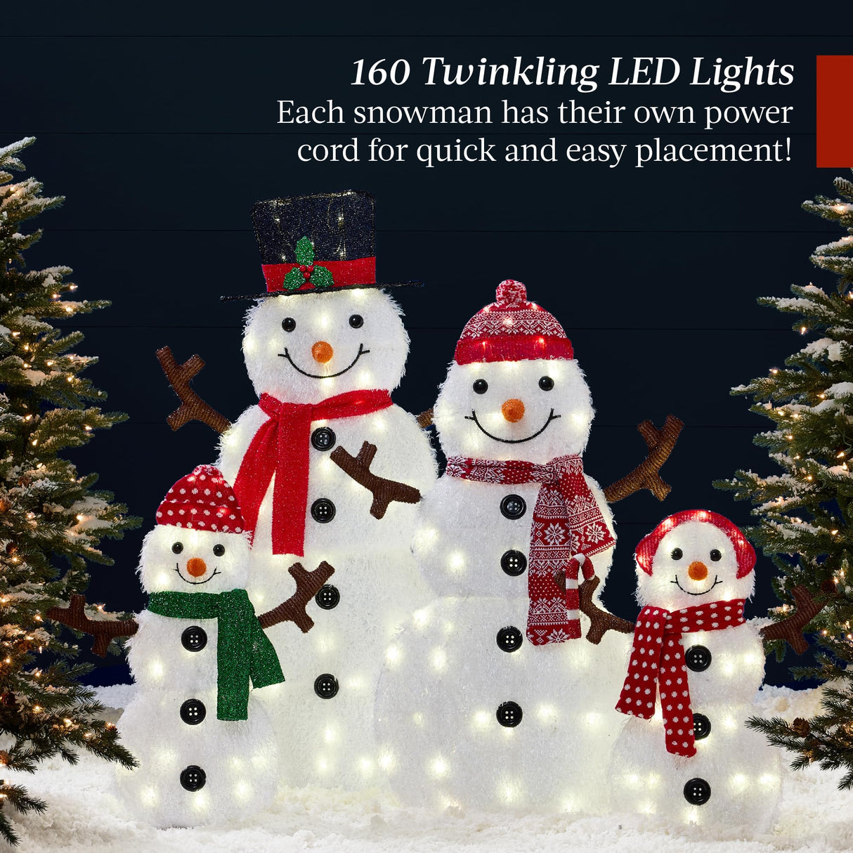 Best Choice Products 4ft 4-Piece 2D Lighted Christmas Snowman Family Set, Large Outdoor Yard Decor Holiday Decoration w/ 160 Twinkling LED Lights Best Choice Products