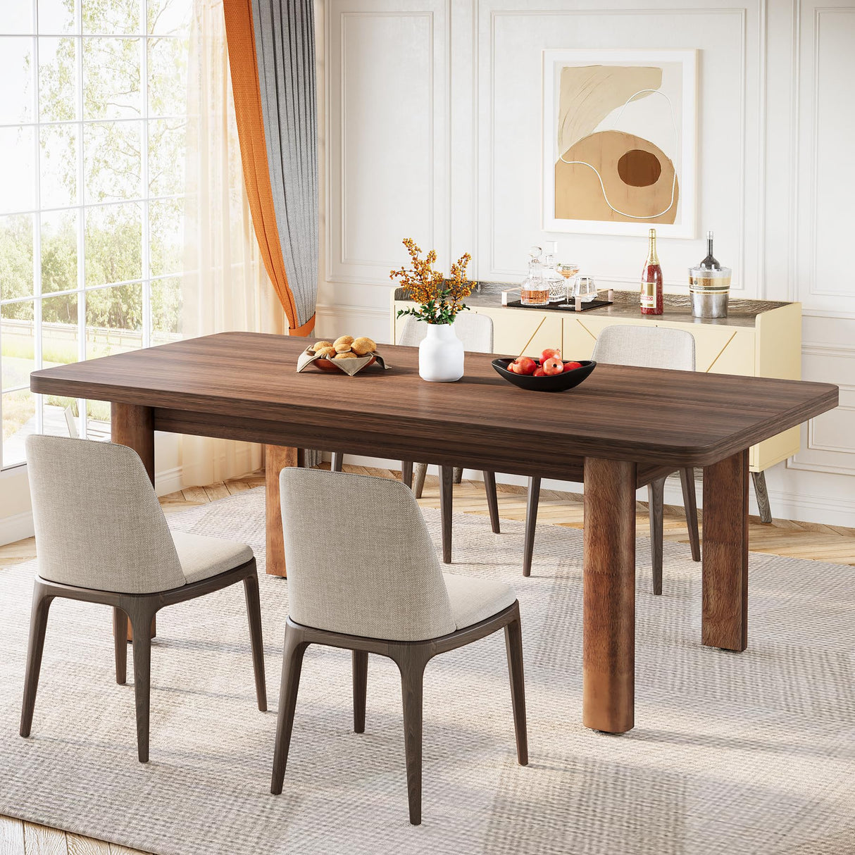 Tribesigns 63-Inch Executive Desk, Large Office Computer Desk with Solid Wood Legs, Simple Farmhouse Study Writing Desk Workstation, Conference Table Business Furniture for Home Office, Brown Tribesigns