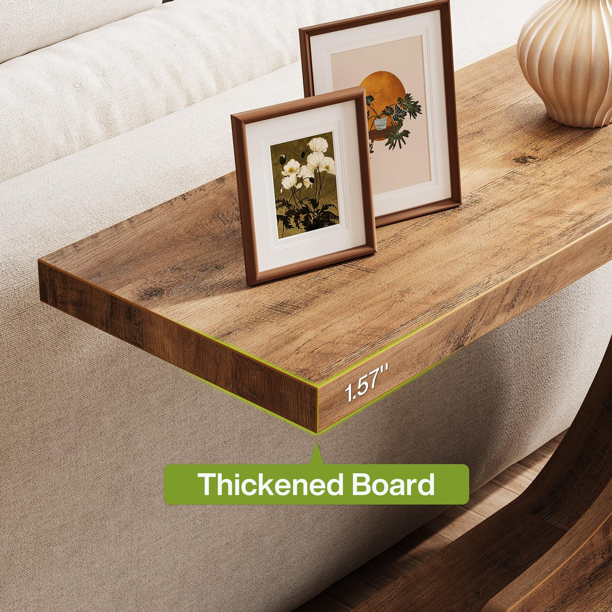 LITTLE TREE 43.3 Inches Farmhouse Console Table, 2-Tier C-Shaped Sofa Table Behind The Couch, Wooden Entryway Table Narrow Hallway Foyer Table for Living Room, Entrance, Brown LITTLE TREE