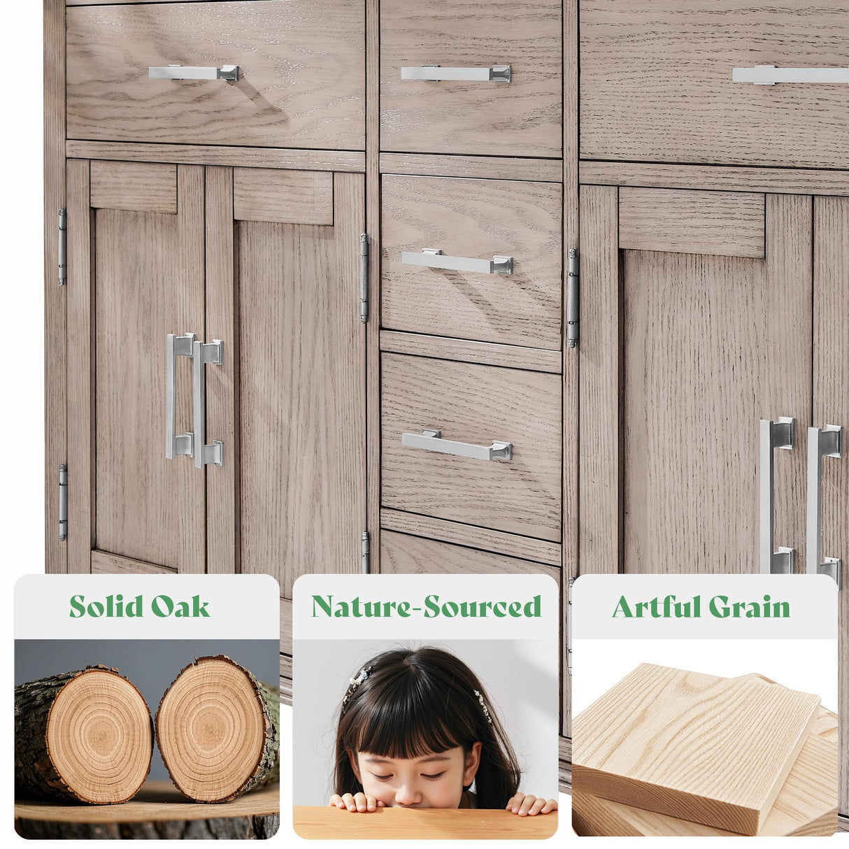 60" Solid Oak Double Sink Bathroom Vanity with Sink Combo, Antique Grey Oak Vanity Cabinet with Drawers & Adjustable Shelves, Easy Assembly AMERLIFE