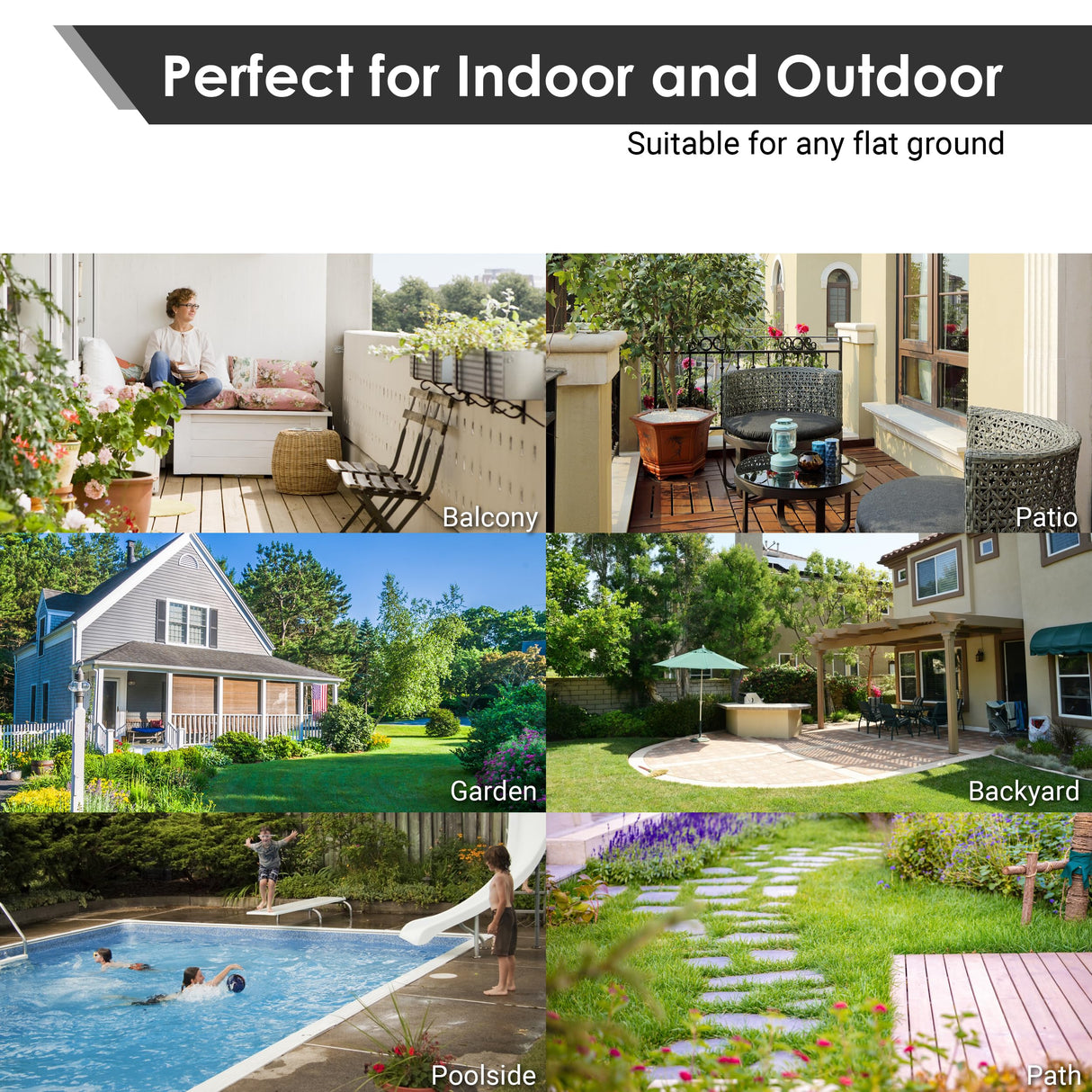 PrimeZone 54 PCS Plastic Interlocking Patio Deck Tiles - 12" x 12" Waterproof Indoor Outdoor Flooring, Patio Floor Decking for Balcony, Backyard, Garden & Poolside, All Weather Use, Grey PrimeZone