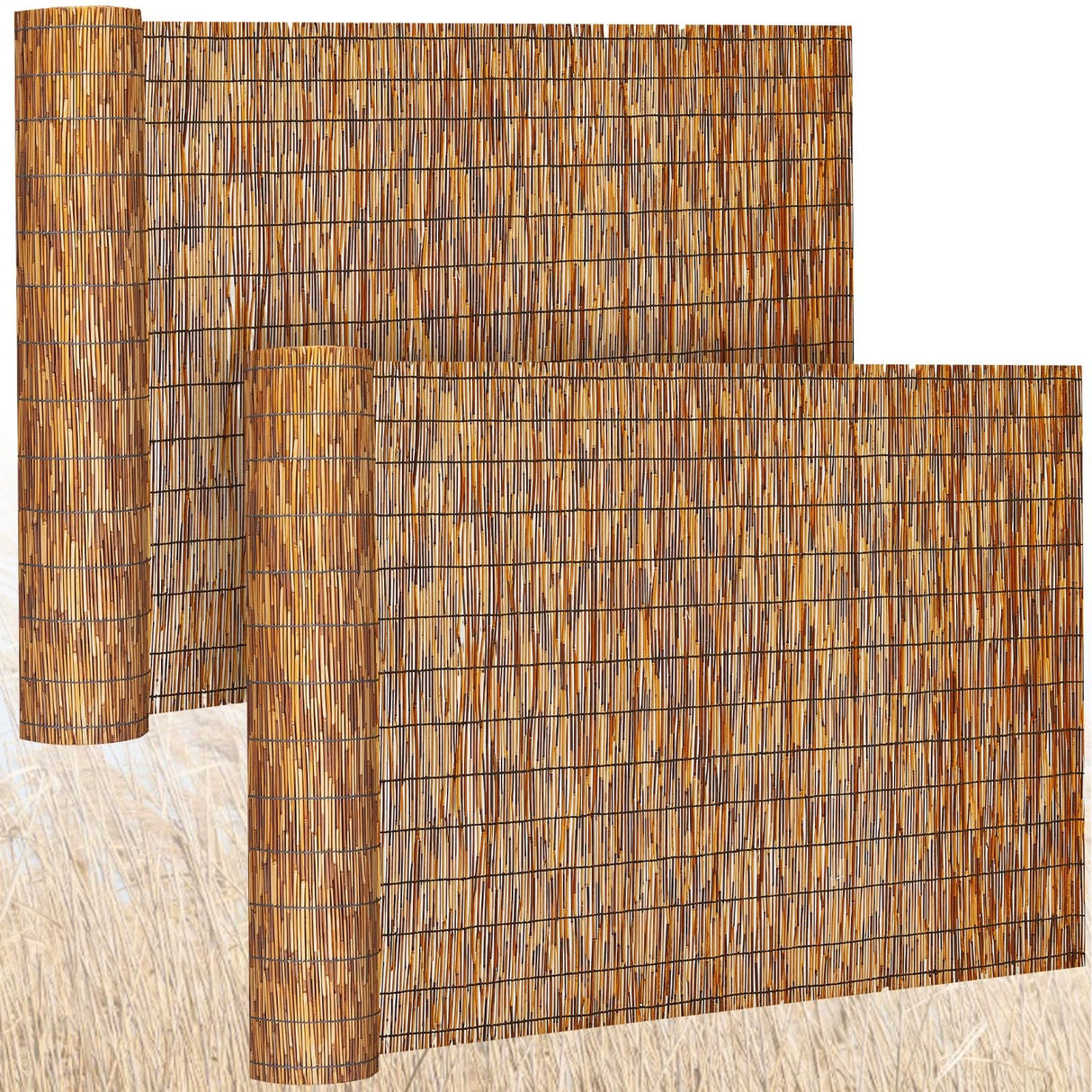 Barydat 2 Pcs 4 x 16.4 ft Reed Fence Roller Reed Fencing, Privacy Patio Screen Decorative Fences Reed Screen Curtain for Garden Backyard Patio Balconies (Brown) Barydat