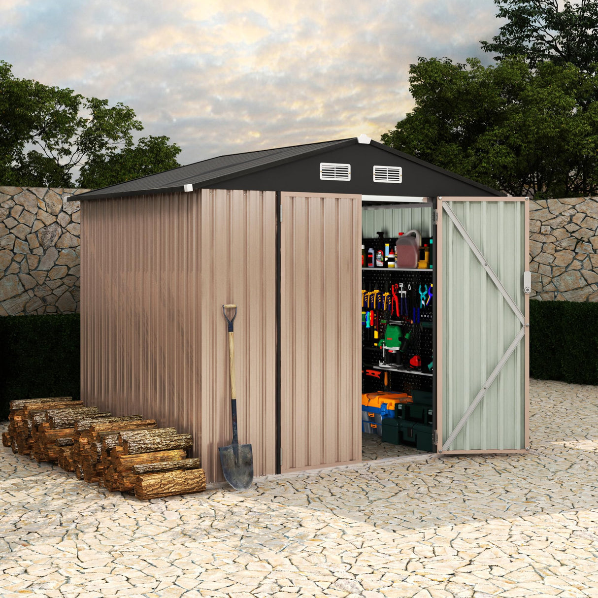 6x8 FT Metal Storage Sheds Outdoor, Metal Yard Sheds Metal Garden Shed Kit, Metal Tool Shed with Lockable Door, Metal Utility Sheds Buildings with Air Vent for Backyard Garden Patio Lawn Reljofum