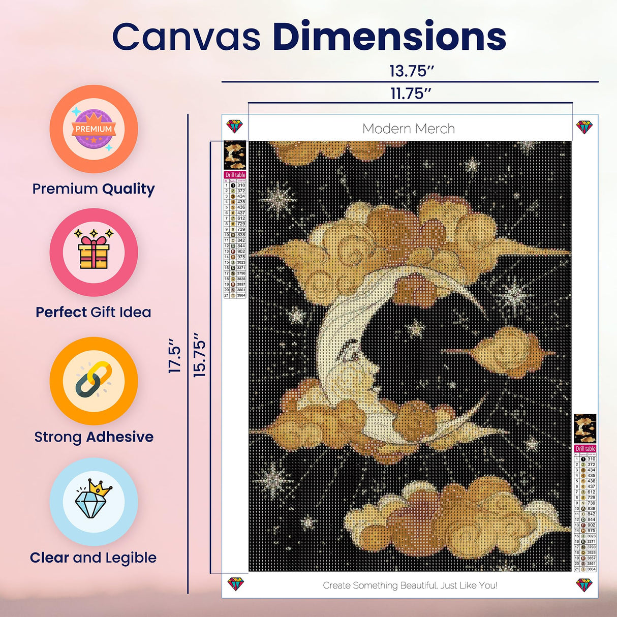 Modern Merch Moon Diamond Art for Adults Celestial Night Sky Landscape 5D Diamond Painting for Adults DIY Moon Decor Cross Stitch Gem Art, Round Drill 12x16 Modern Merch