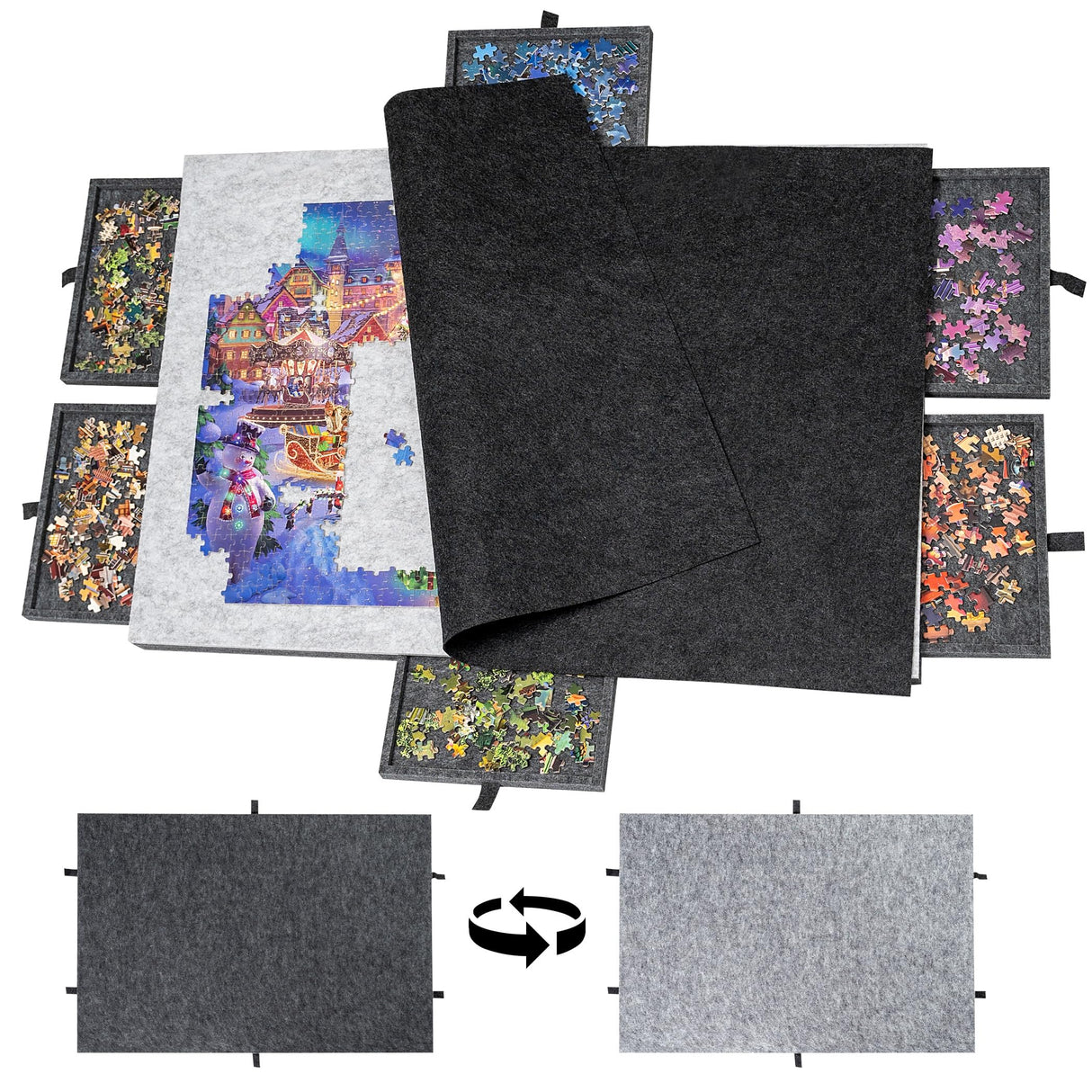 Lavievert 2-in-1 Reversible Puzzle Board with 6 Drawers & Cover Mat, Lightweight Double-Sided Felt Puzzle Plateau for Adults & Kids, Portable Jigsaw Puzzle Table for Games Up to 1500 Pieces LAVIEVERT