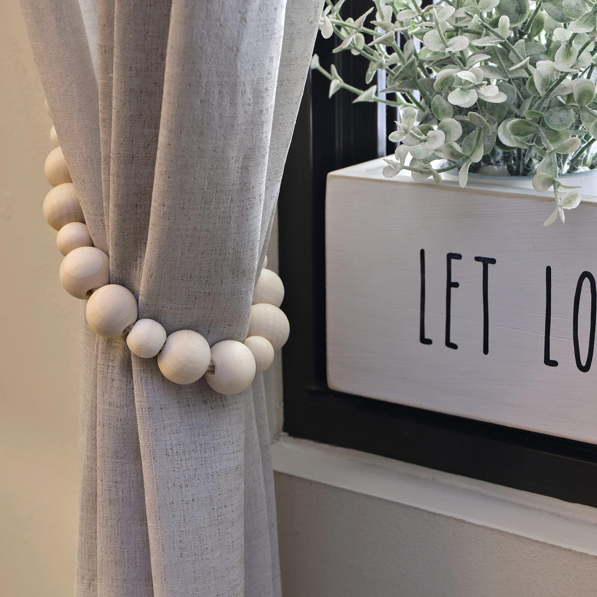 Wood Bead Curtain Tiebacks Set of 4, Boho Curtain Tiebacks, Farmhouse Curtain Tiebacks, Curtain Holder Tiebacks, Rustic Curtain Tiebacks, Curtains Ties, Curtains Tiebacks, Beaded Curtain Ties Backs MAINEVENT