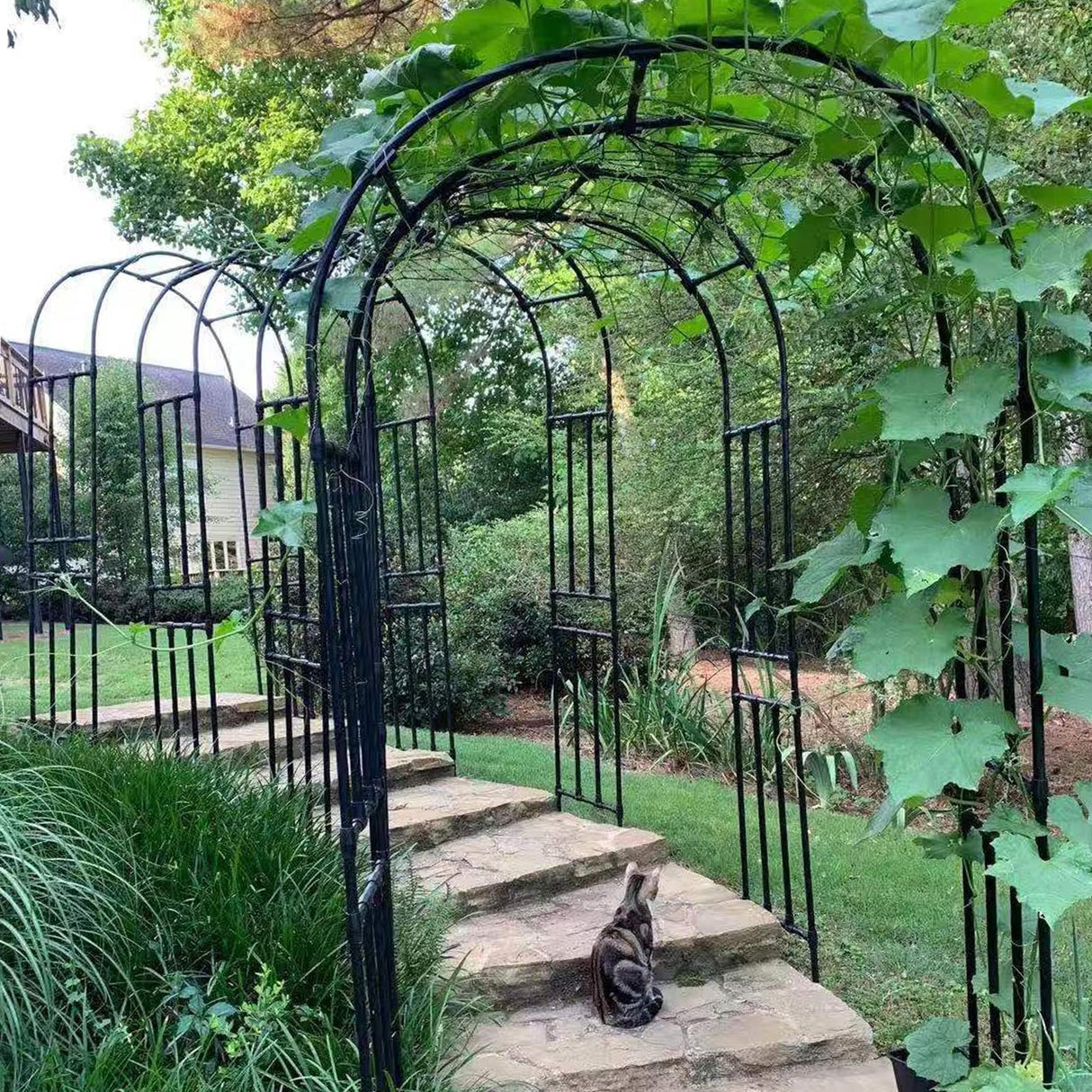 BUKLIYN Garden Arch Trellis - Length: 98.5in, Height: 94.5in Iron Garden Arch Arbor Trellis for Climbing Plants Outdoor - Garden Arch for Lawn, Party, Ceremony Wedding Decoration (Black) BUKLIYN
