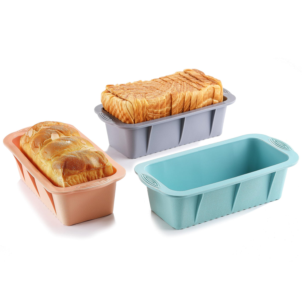 MONGSEW 3PCS Silicone Bread Loaf Pan, Non-Stick Bread Pans for Baking, Easy Release Loaf Pan, Great for Homemade Bread, Cakes, Brownies, Dishwasher Safe (3 Colors, Nesting Design) MONGSEW