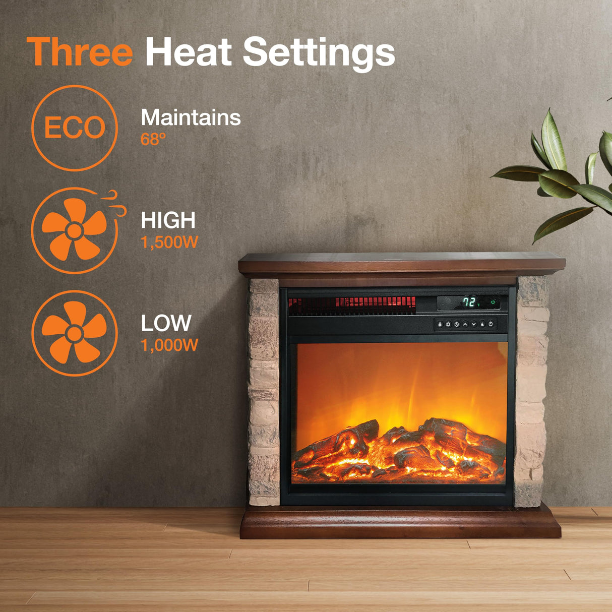 Lifesmart 3-Quartz 5,118 BTU Infrared Faux Stone Fireplace with Log Insert and Realistic Flame, Fireplace Heater with Remote Control for Bedroom, Living Room LifeSmart