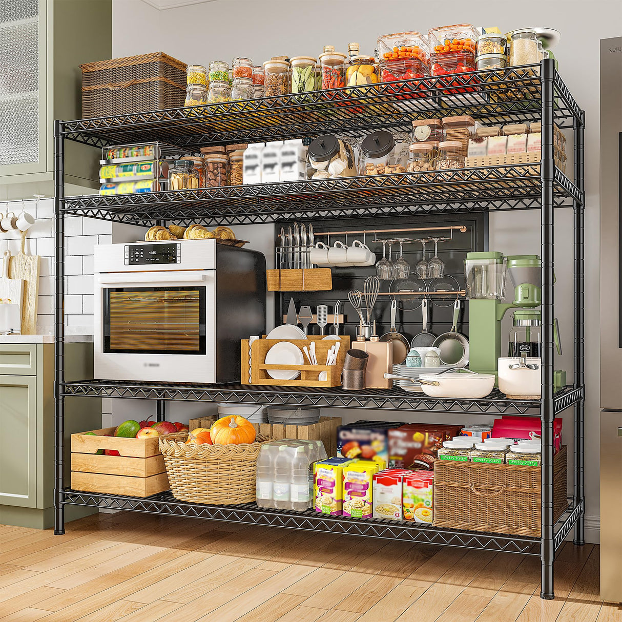 REIBII 2560LBS Storage Shelves 55.5"W Metal Shelving Unit 4 Tier Wire Shelving Commercial Adjustable Garage Shelving Heavy Duty for Storage Rack for Pantry, Garage, Kitchen, 55.5"W x 18"D x 55.5"H REIBII