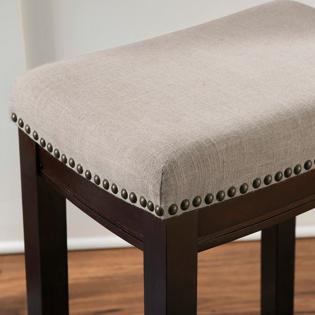 Linon Linen Backless Claridge Stool, Counter Height, Beige & Dark Walnut Linon