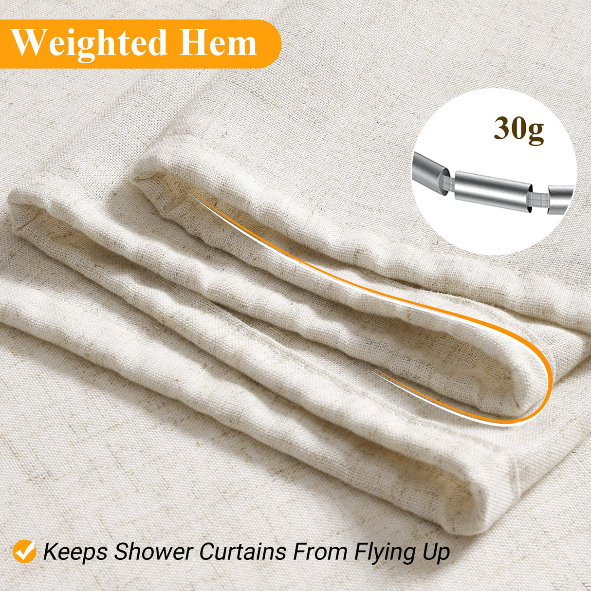 Naturoom Natural Linen Shower Curtain, Country Boho Farmhouse Bath Decor Beige Shower Curtains for Bathroom Neutral Cloth Weighted Textured Fabric Bath Curtain Liner with Hooks, Cream, 72 Inch Naturoom