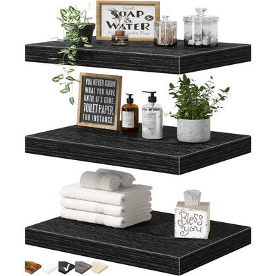 QEEIG 10" Deep Floating Shelves for Wall - 10 x 16 inch Book Shelf Bathroom Bedroom Kitchen Living Room Hanging Bookshelf Farmhouse Set of 3, Black (025-40B3)