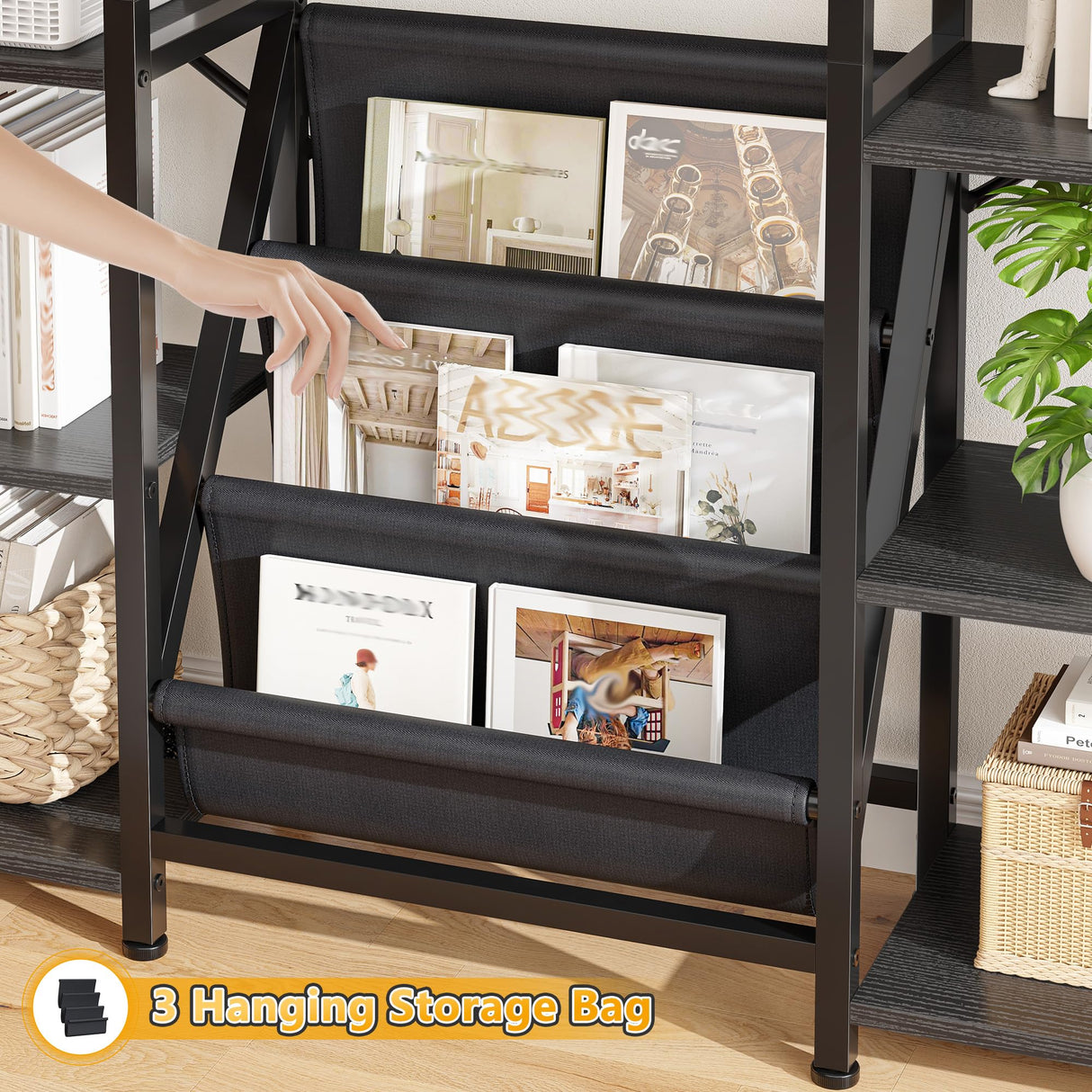 DurayLoly Bookshelves and Bookcases 6 Tiers,Triple Wide Industrial Bookshelf, Large Etagere Bookshelf for Living Room, Home Office Rustic Brown DurayLoly