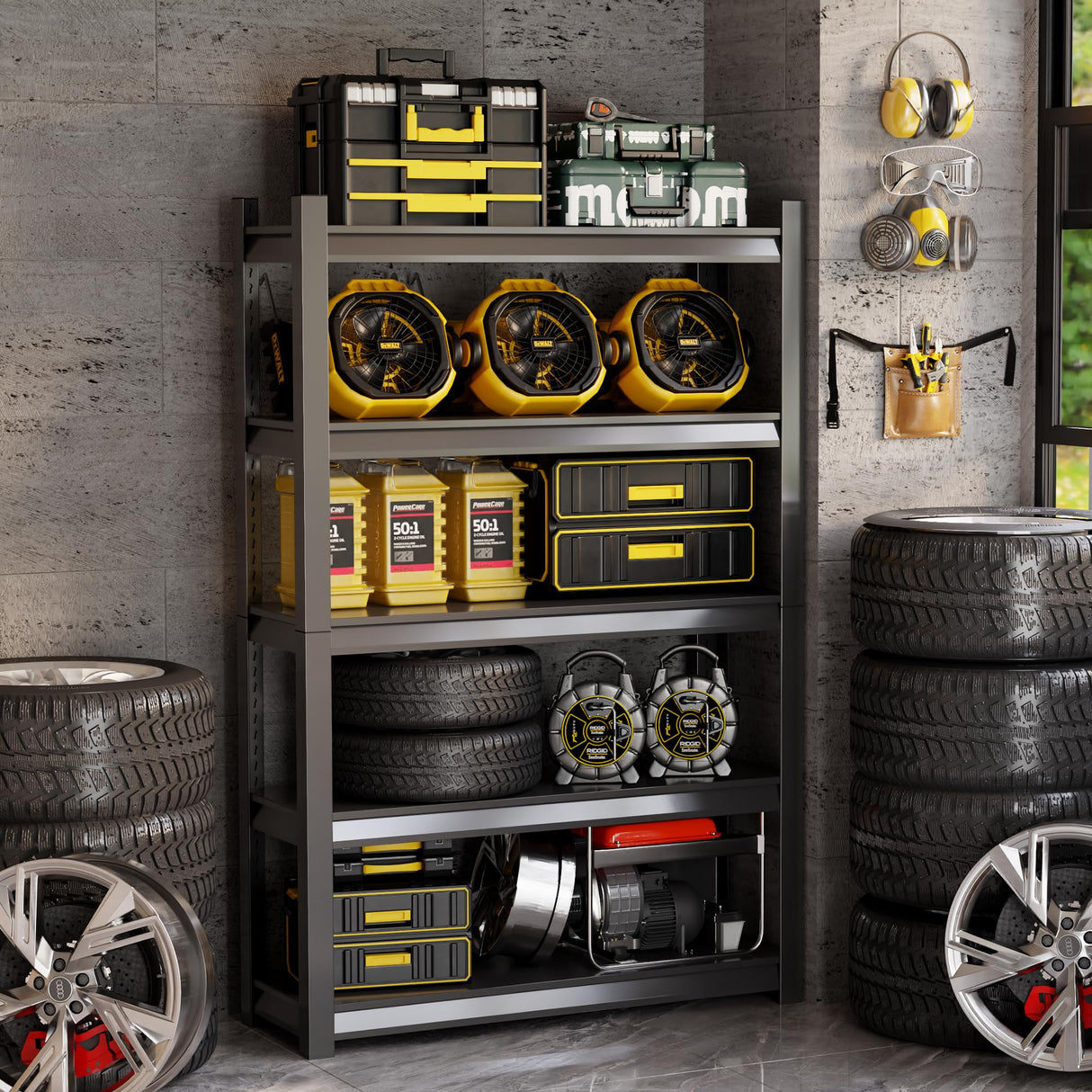 ZLBRDS 72" H Garage Shelving, 2500LBS Heavy Duty Shelving, Adjustable 5 Tier Metal Garage Storage Shelves, Storage Shelves for Industrial, Warehouse, Basement ZLBRDS