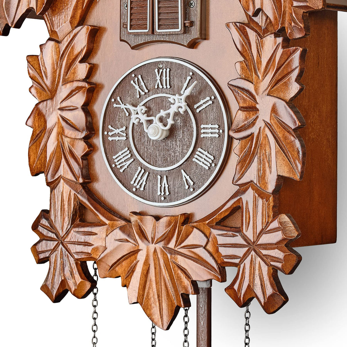 TIMEGEAR Cuckoo Clock with Night Mode, Hand Carved Decorations and Swinging Pendulum (Brown) TIMEGEAR