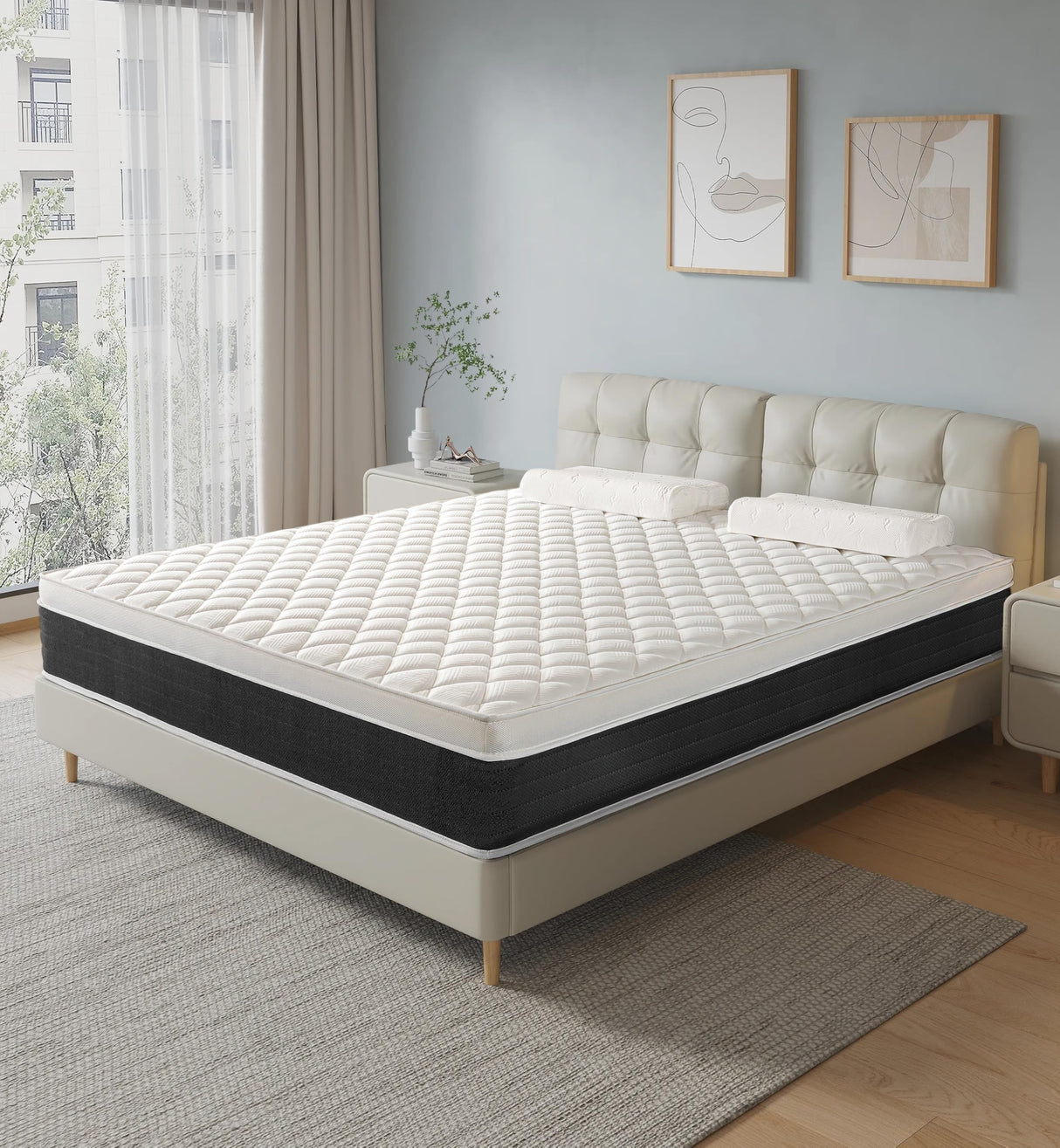 elitspace Queen Size Mattresses,Memory Foam Hybrid Mattress in a Box,10 inch Medium Firm Feel mattresses,Individual Pocket Spring and Supportive, Comfort for Sleep,Pressure Relief,Black & White. elitspace
