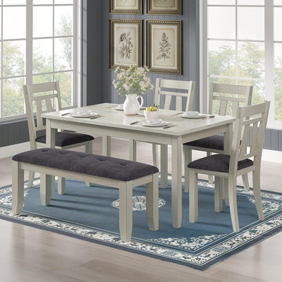 Peatuk 6-Piece Solid Wood Dining Table Set for 6, Modern Breakfast Dinette Kitchen Table with Bench & Chairs for Dining Room, Kitchen, Grey