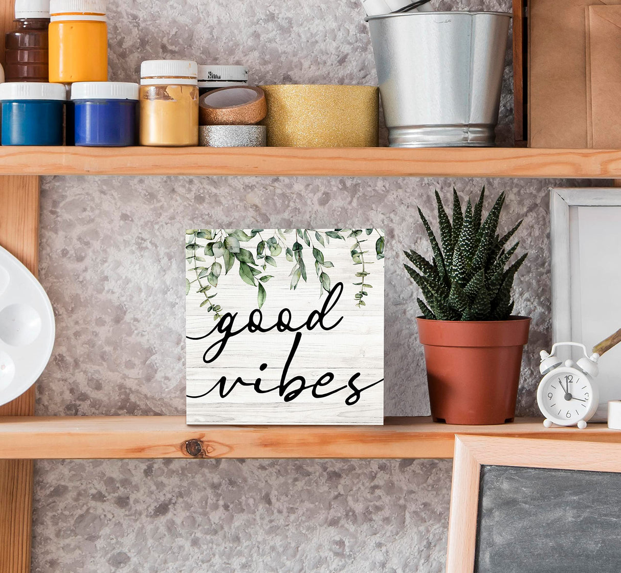 SRADMO Botanical Eucalyptus Leaves Wood Box Sign Desk Decor, Rustic Eucalyptus Leaves Wooden Block Box Sign Decoration For Home Office Shelf Table Decor SRADMO