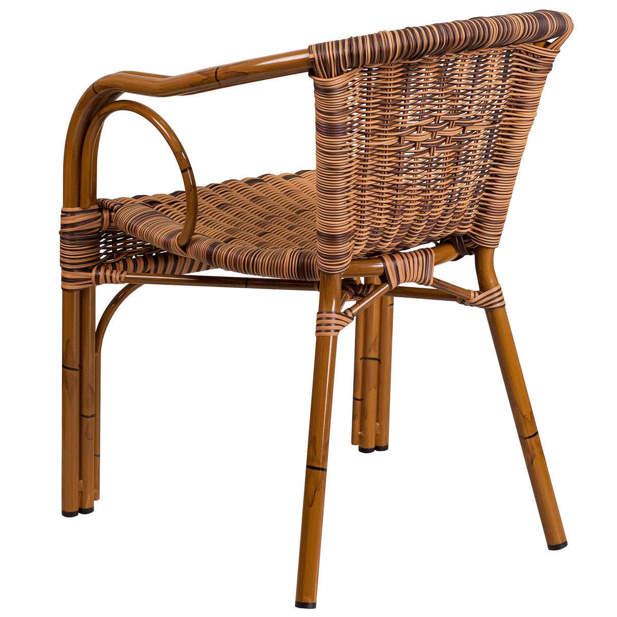 EMMA + OLIVER Brown Rattan Patio Chair with Dark Red Bamboo-Aluminum Frame EMMA + OLIVER