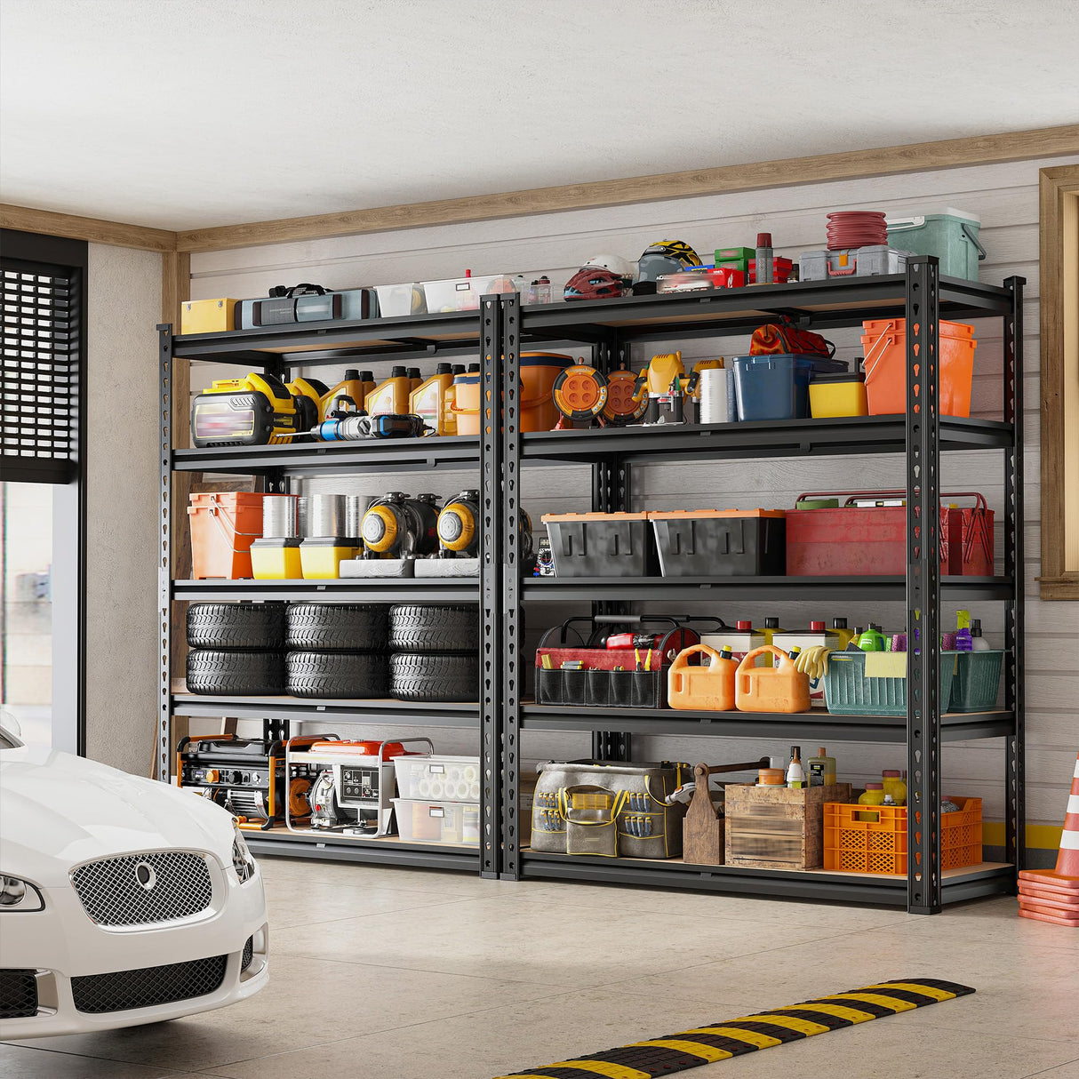 REIBII Set of 2 Garage Shelving, 2000LBS Adjustable Metal Shelving, 5 Tier Storage Shelves for Garage, Pantry, Kitchen, Basement 71.5" H x 35.5" W x 11.8" D REIBII