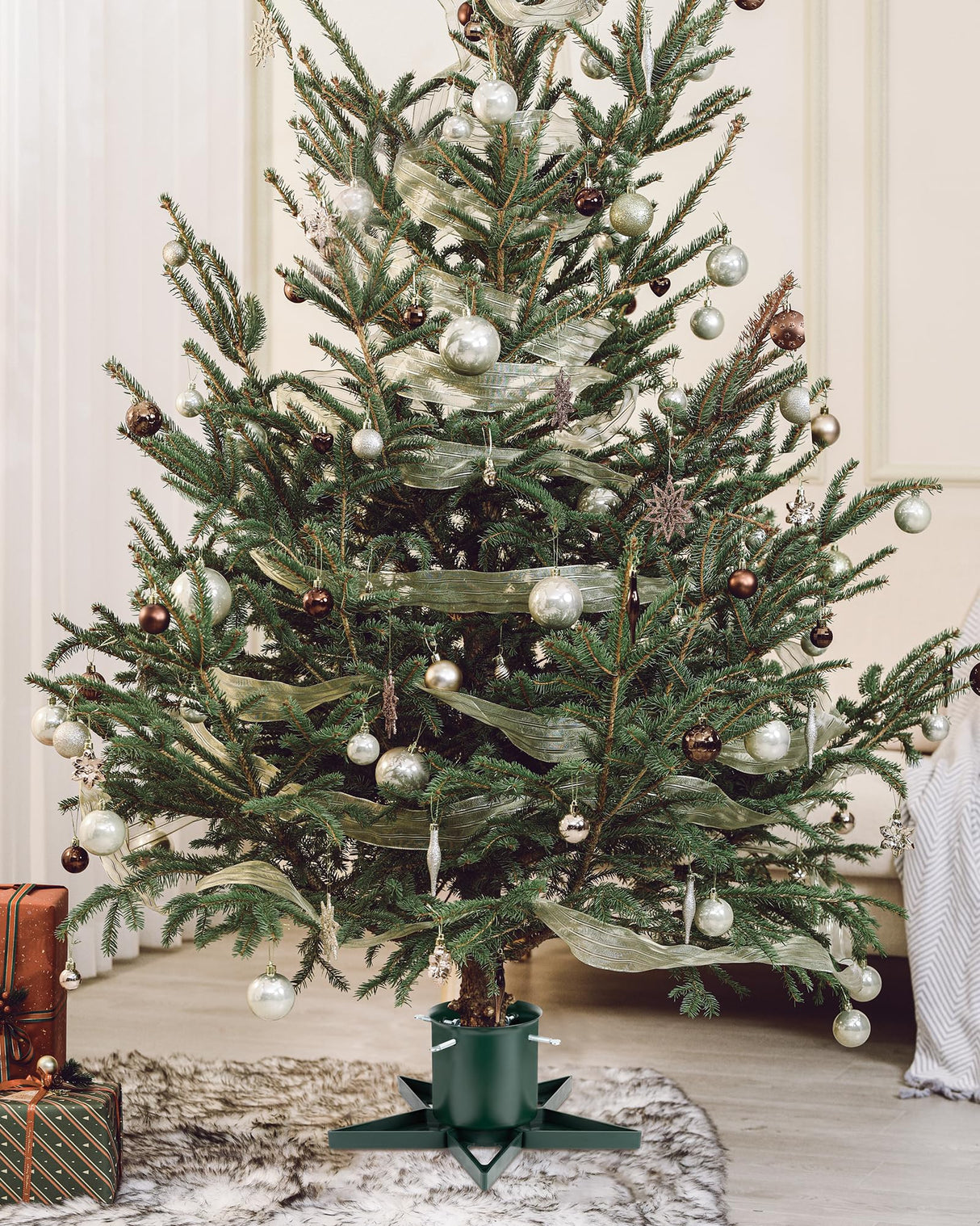 Christmas Tree Stand for 6ft Real Tree Green Christmas Tree Holder for Holiday Home Party Christmas Tree Decorations Fits Up to 4.7" Live Xmas Tree Trunks Tree Nest