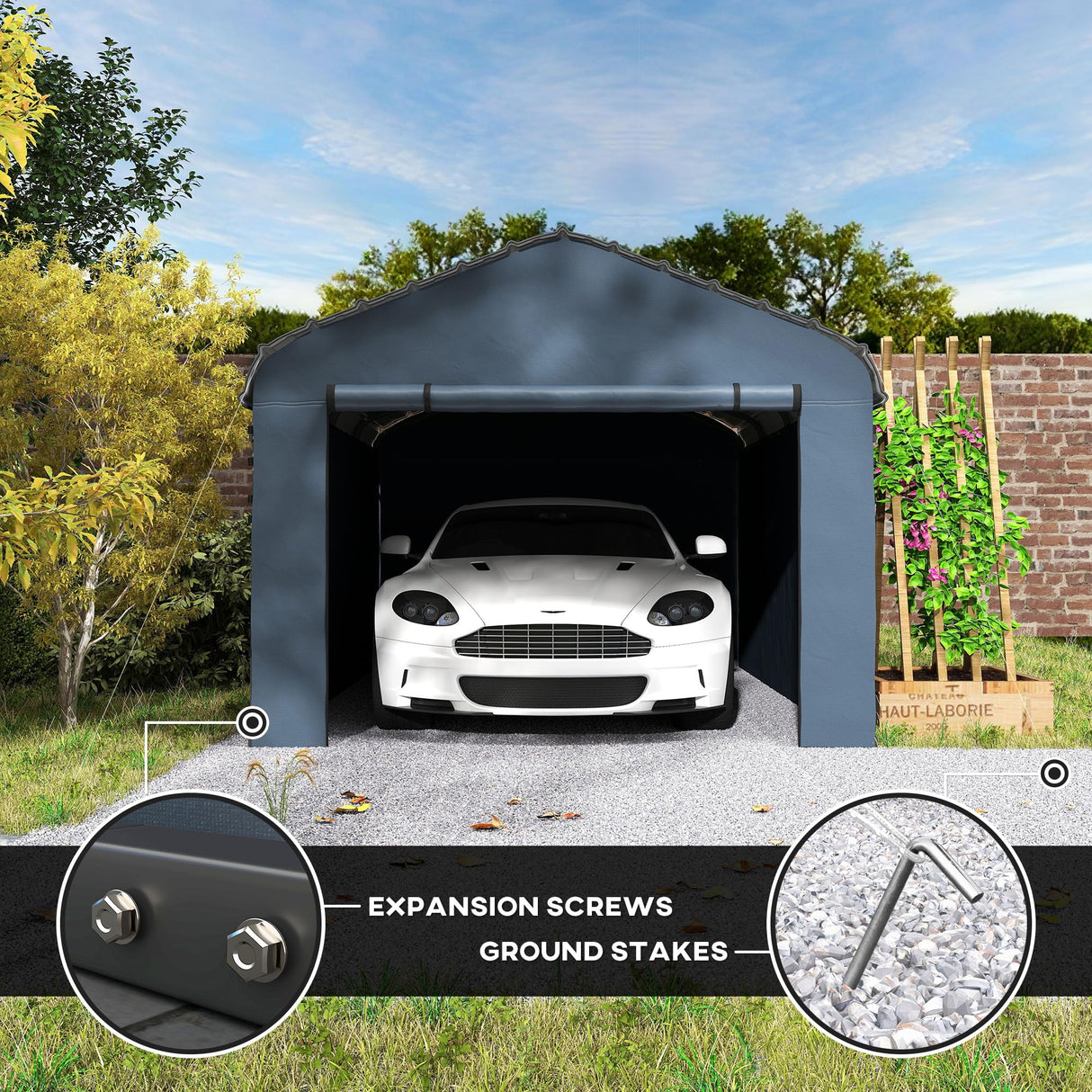 Outsunny 12' x 20' Heavy Duty Metal Carport, Waterproof Garage Car Canopy Shelter with Galvanized Metal Roof and Removable Sidewalls for Cars, Boats, Tractors, Dark Gray Outsunny