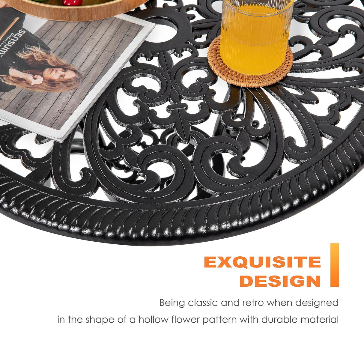 NUU GARDEN 3 Piece Outdoor Bistro Table Set, All Weather Cast Aluminum Patio Bistro Sets Patio Table and Chairs Set of 2 with Umbrella Hole for Yard, Garden, Balcony, Black NUU GARDEN