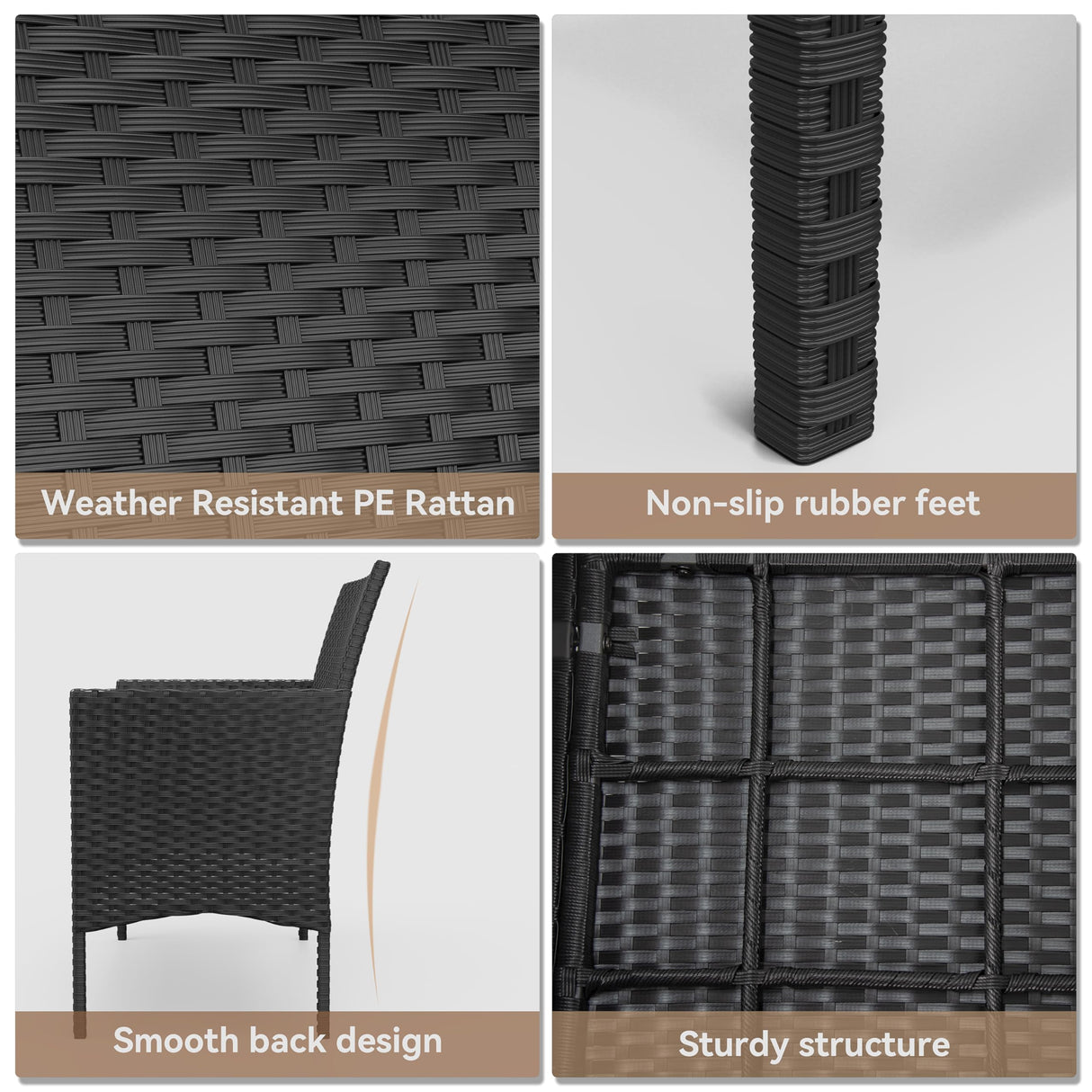 Kurapika Patio Furniture Set 4 Pieces Outdoor Wicker Rattan Chairs Conversation Sets w/Coffee Table, Rocking Bistro Set, for Patio Backyard Lawn (Sand) Kurapika