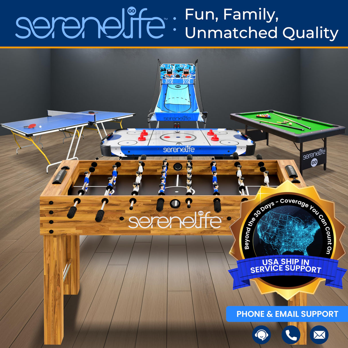 SereneLife Trampoline Ping Pong Table - Heavy Duty Powder Coated Steel Frame and Connectors - Full Size 94" - Hand Pong Game Table with Paddles, Small, Large Balls - Indoor/Outdoor, Beach, Game Room SereneLife