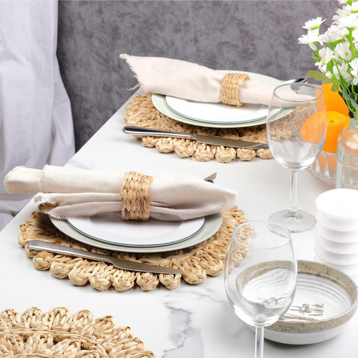 13.8" Corn Husk Woven Round Placemats Set of 6 - Wicker Boho Farmhouse Placemats - Rattan Table Mats for Dining Table, Wedding, Home DAI VU CRAFTS
