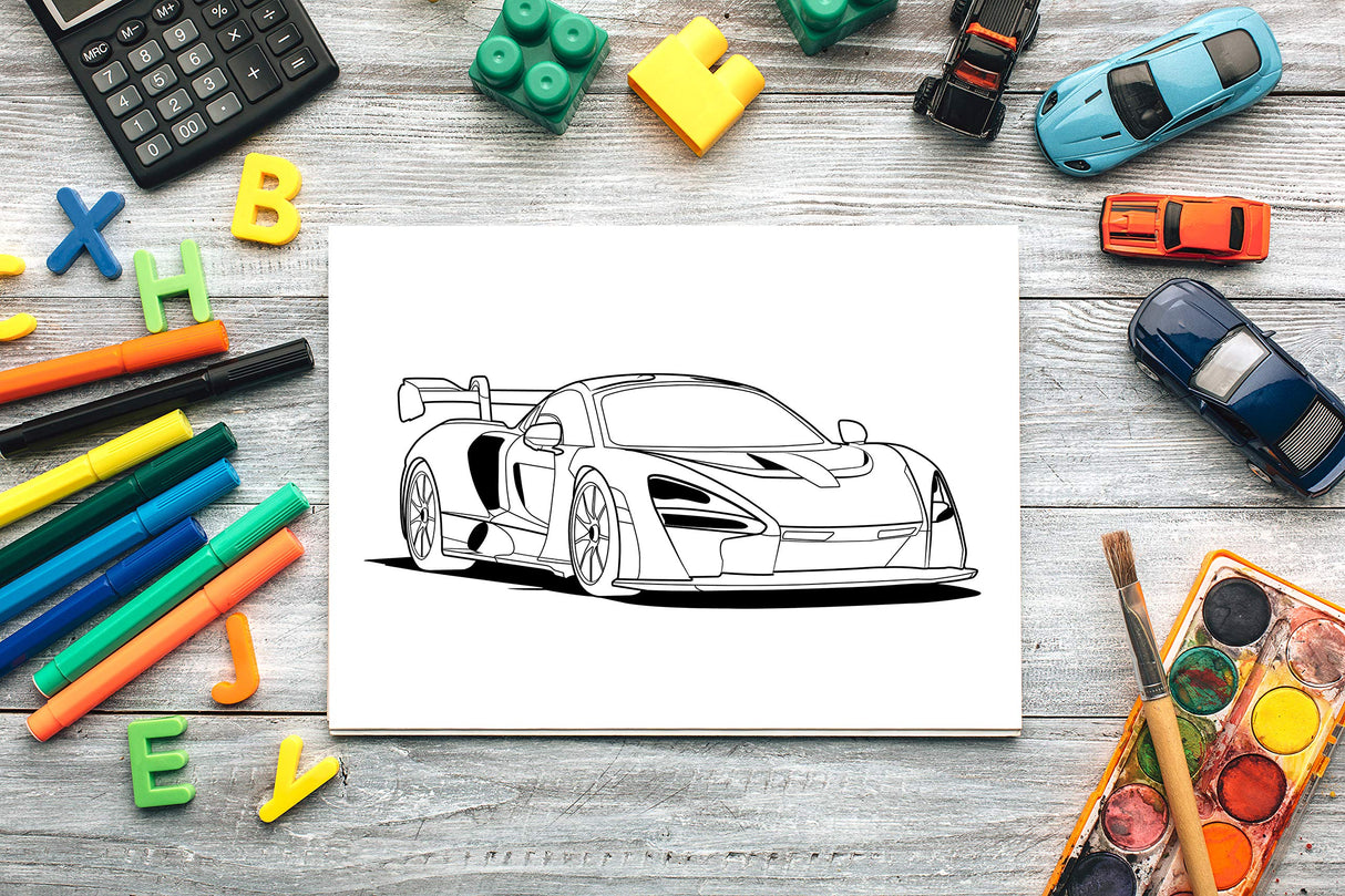 Sports Cars Coloring Book: A Collection of 45 Cool Supercars | Relaxation Coloring Pages for Kids, Adults, Boys, and Car Lovers WoodArtSupply