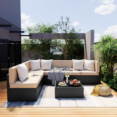 Pamapic 7 Pieces Outdoor Sectional Furniture,Wicker Patio sectional Furniture Sets,All-Weather Rattan Sectional Sofa Conversation Set with Coffee Table and Washable Couch Cushions Covers