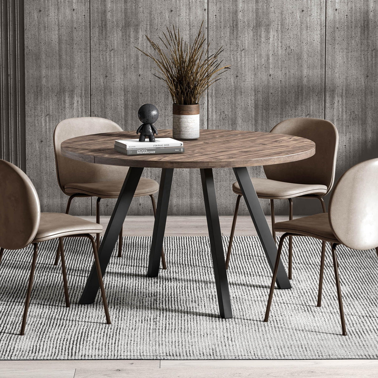 SIMTONAL Round Wood Dining Table for 4-6, 47" Mid Century Modern Kitchen Table (Only Table), Brown SIMTONAL