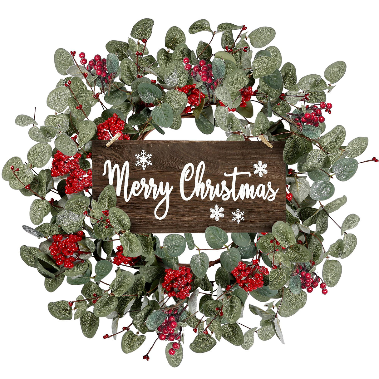 Sggvecsy 18 Inch Artificial Christmas Wreath for Front Door Xmas Red Berry Wreath Winter Glitter Eucalyptus Wreath Christmas Hanging Decorations for Wall Home Window Holiday OutdoorDecor Sggvecsy
